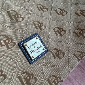 Dooney & Bourke Tan and Brown Monogram Bag with Red Lining